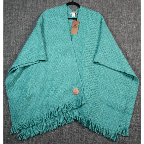 Manos Del Uruguay NWT Handmade Merino Huella Poncho Uruguay OS Teal Blue Aqua - Picture 2 of 8